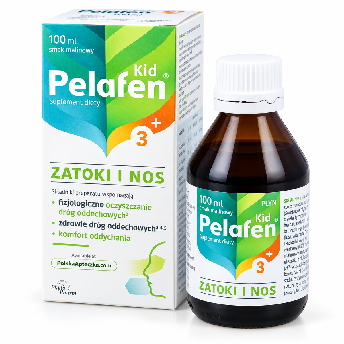 Pelafen Kid 3+ Sinus and Nose Support 100 ml raspberry liquid dietary supplement for children’s respiratory and nasal comfort