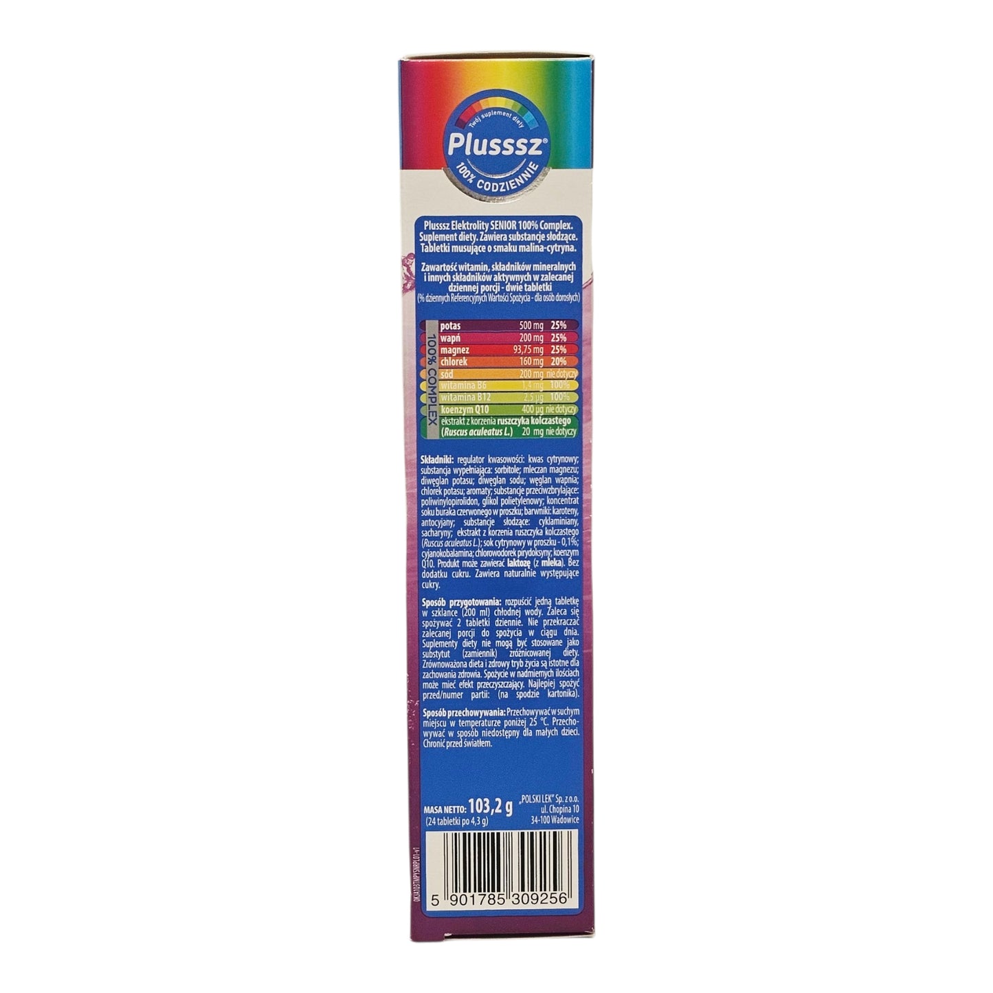Plusssz Electrolytes Senior Electrolyte Hydration Tablets for Seniors box ingredients