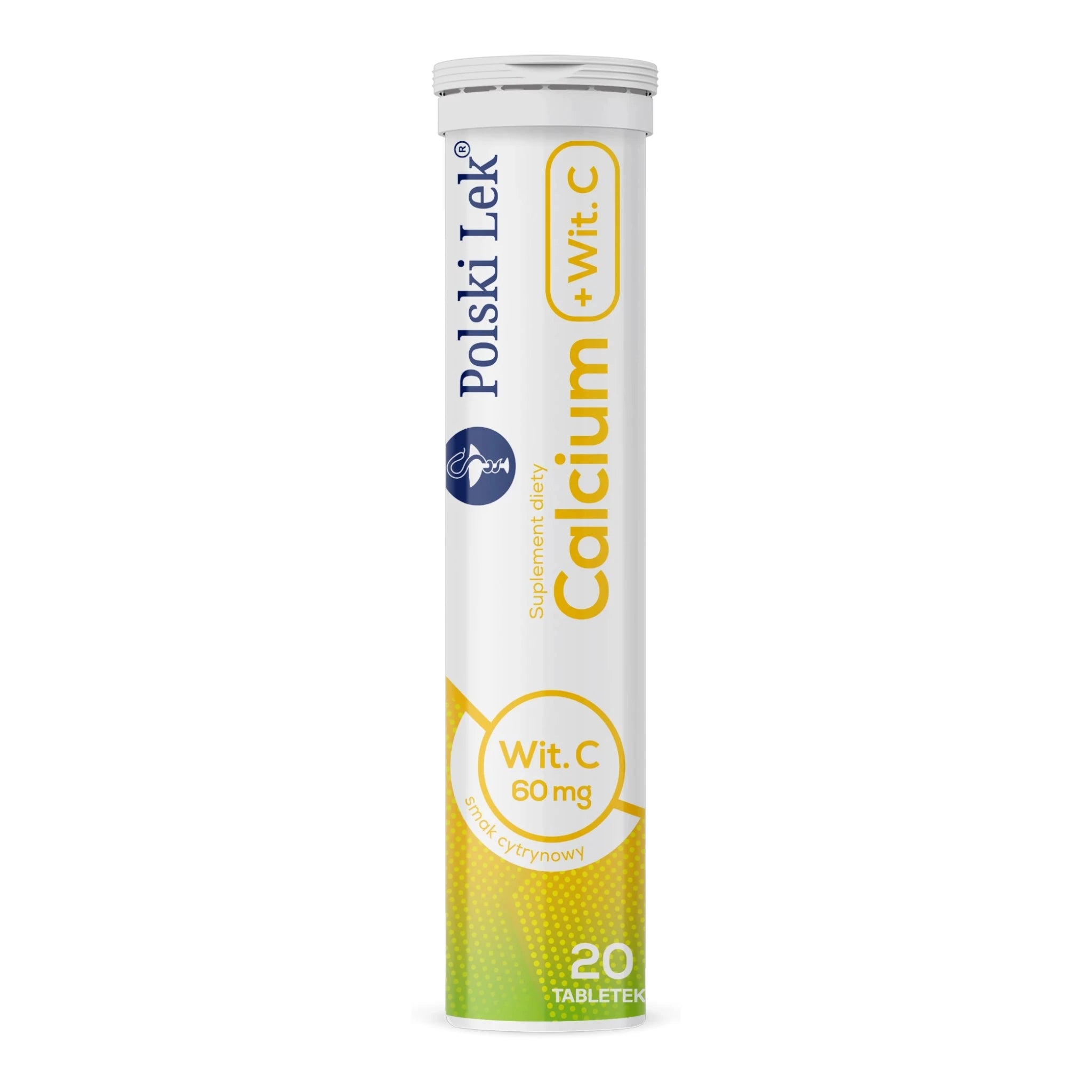 Polski Lek Calcium + Vitamin C 60 mg Lemon Effervescent Tablets 20 ct