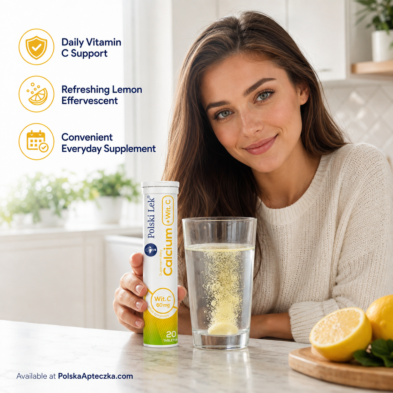 Polski Lek Calcium + Vitamin C 60 mg Lemon Effervescent Tablets 20 ct Lifestyle
