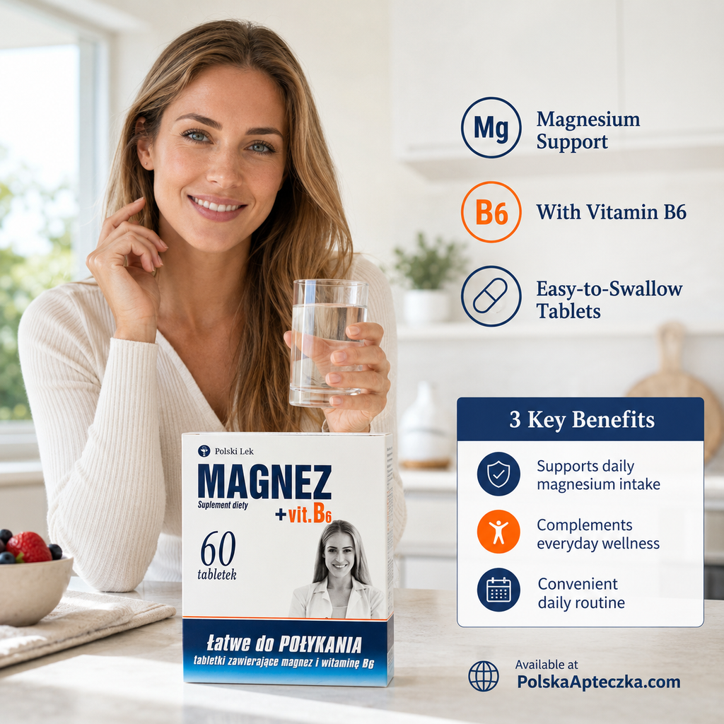 Polski Lek Magnez + Vitamin B6 Easy to Swallow Magnesium Tablets 60 Count lifestyle