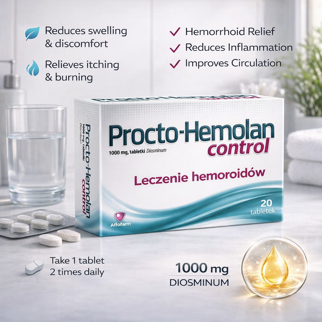 Procto-Hemolan Control 1000mg Diosmin Tablets for Hemorrhoid Support 20 Tablets Benefits