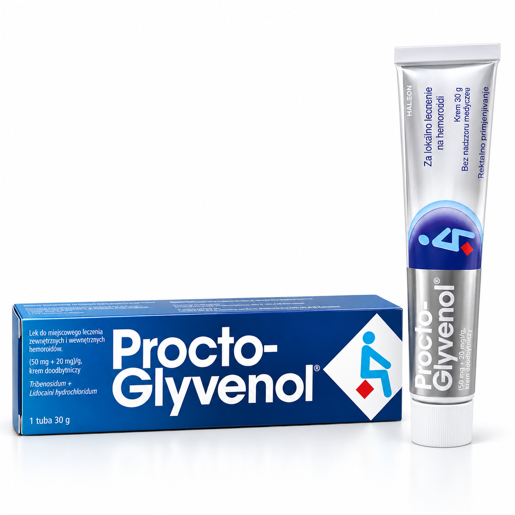 Procto Glyvenol hemorrhoid cream lidocaine tribenoside 30g tube and box