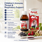 Pyrosal Immuno 100ml syrup for kids – immune support supplement with linden flower, elderberry, vitamin C, and zinc Infographic