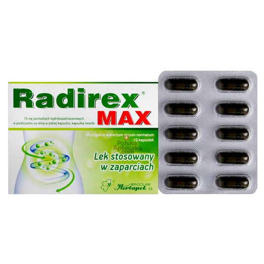 Radirex MAX herbal laxative for occasional constipation relief, 10 capsules