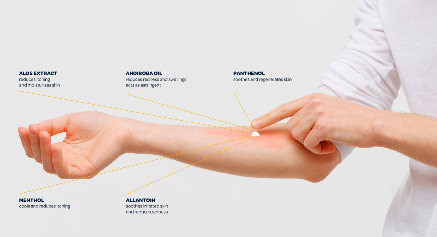Recotin Gel Skin Relief with Andiroba Oil D-Panthenol and Aloe arm bite