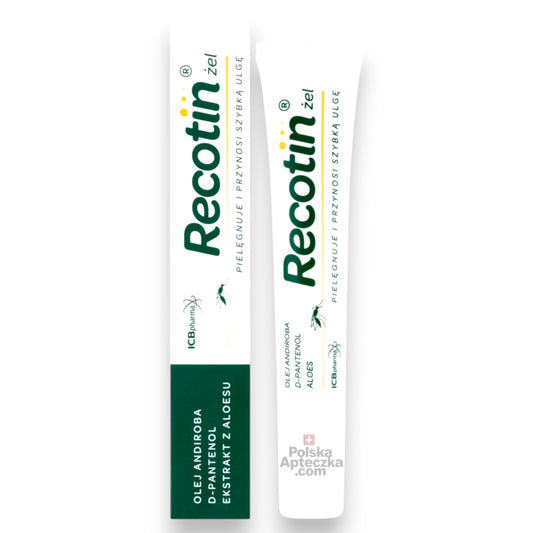 Recotin Gel Skin Relief with Andiroba Oil D-Panthenol and Aloe box and tube