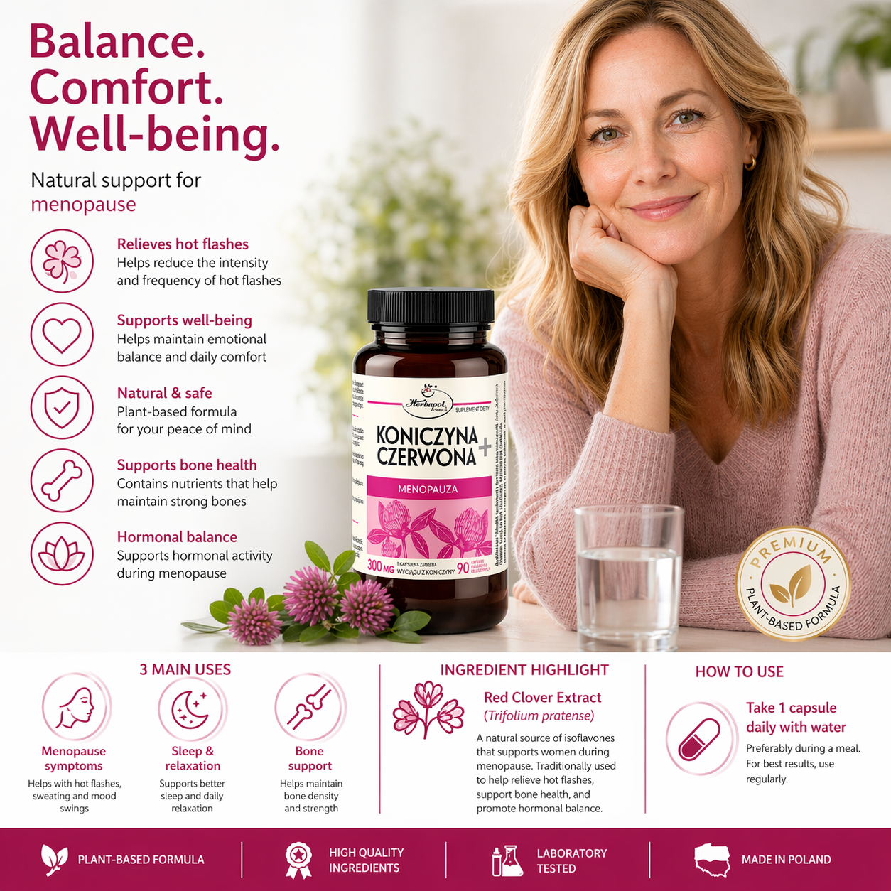 Red Clover Menopause Support 300mg Herbapol 90 Capsules Lifestyle benefits