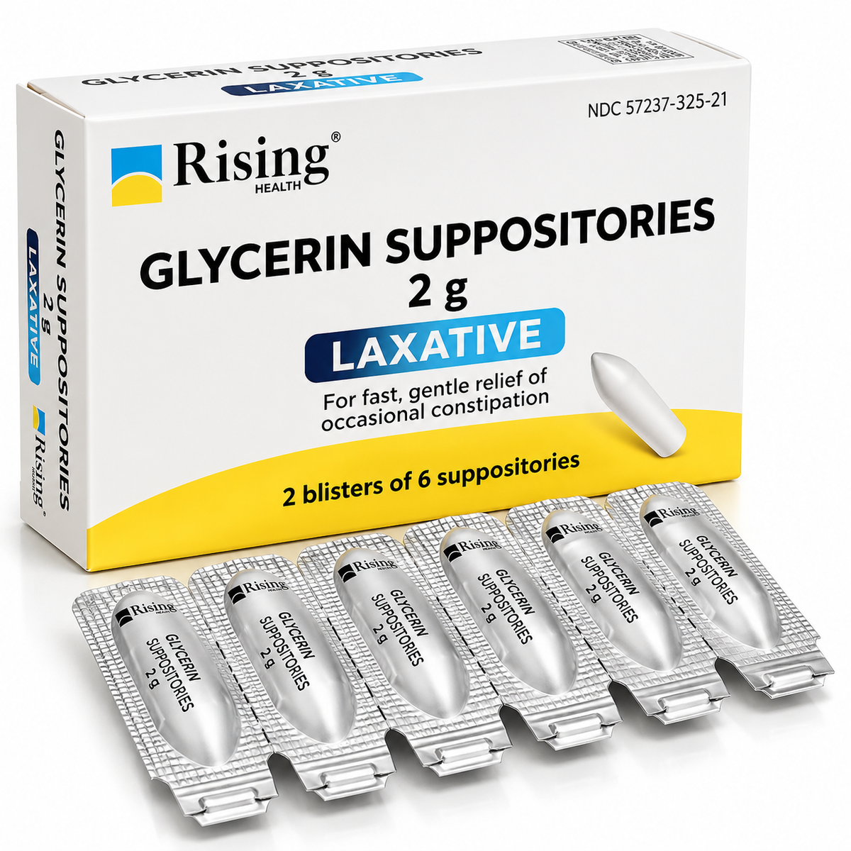 Rising Health Glycerin Suppositories 2 g laxative for occasional constipation 12 count