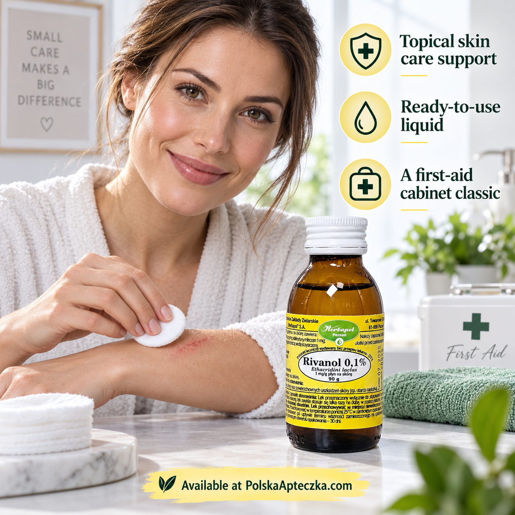 Rivanol 0.1% ethacridine lactate 1 mg/g topical antiseptic skin solution Herbapol Poznan 90 g bottle Lifestyle