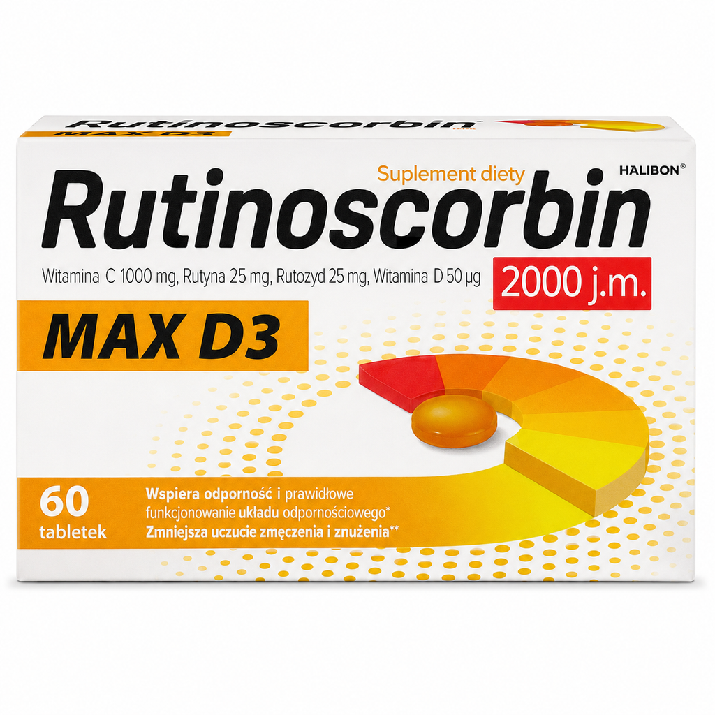 Rutinoscorbin Max D3 Vitamin C 200mg + Vitamin D3 2000 IU + Rutoside 25mg Immune Support 60 Tablets