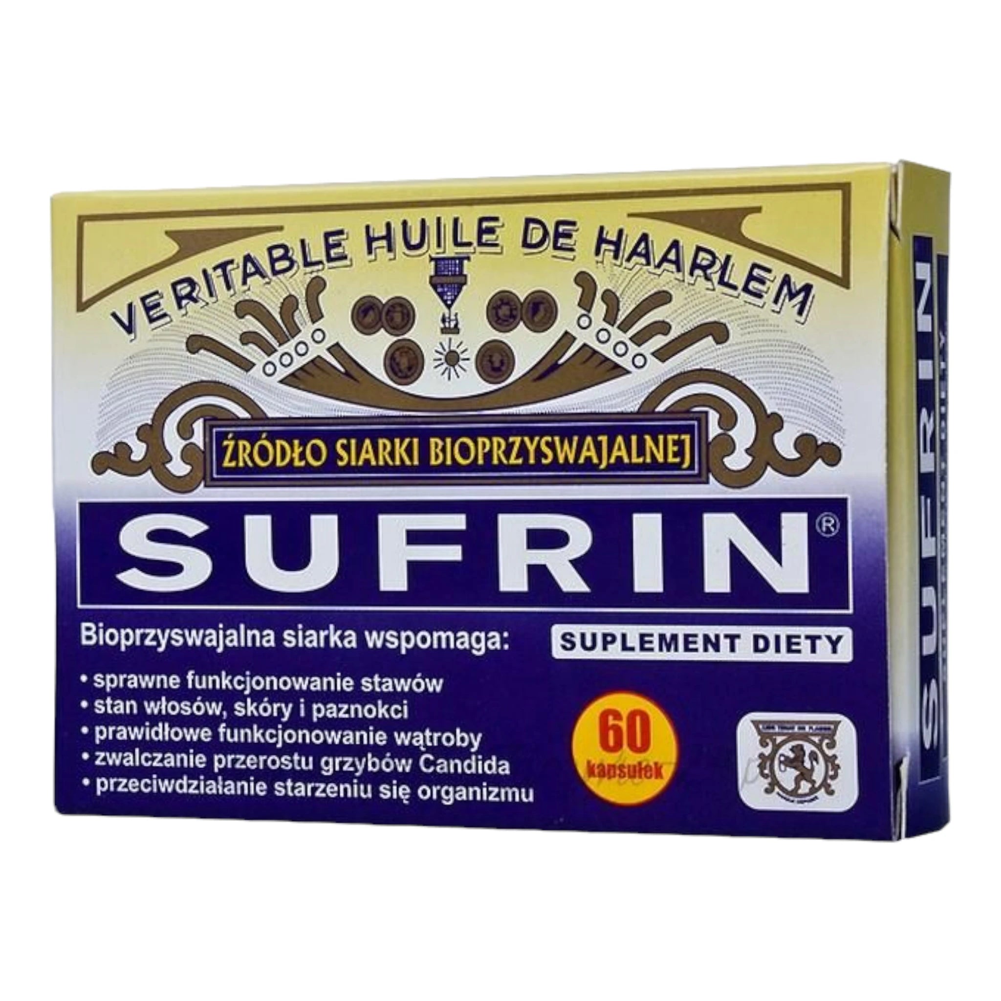 Sufrin Haarlem Oil 60 Capsules – Organic Sulfur Supplement Box Front