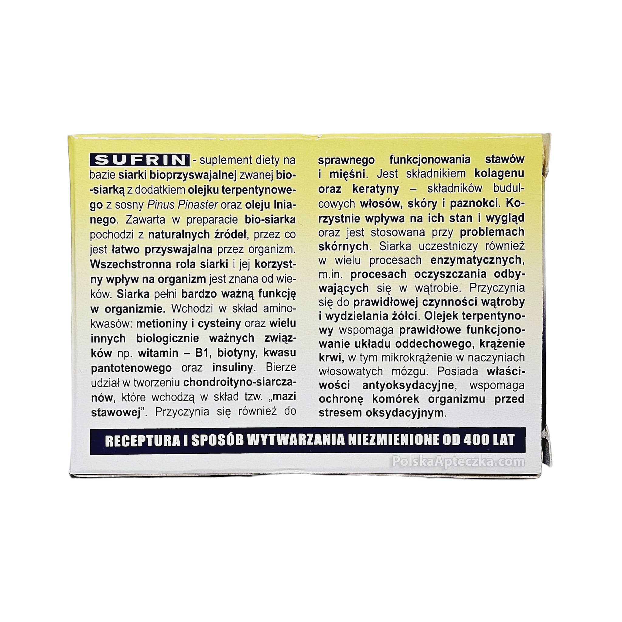 Sufrin Haarlem Oil 60 Capsules – Organic Sulfur Supplement  back