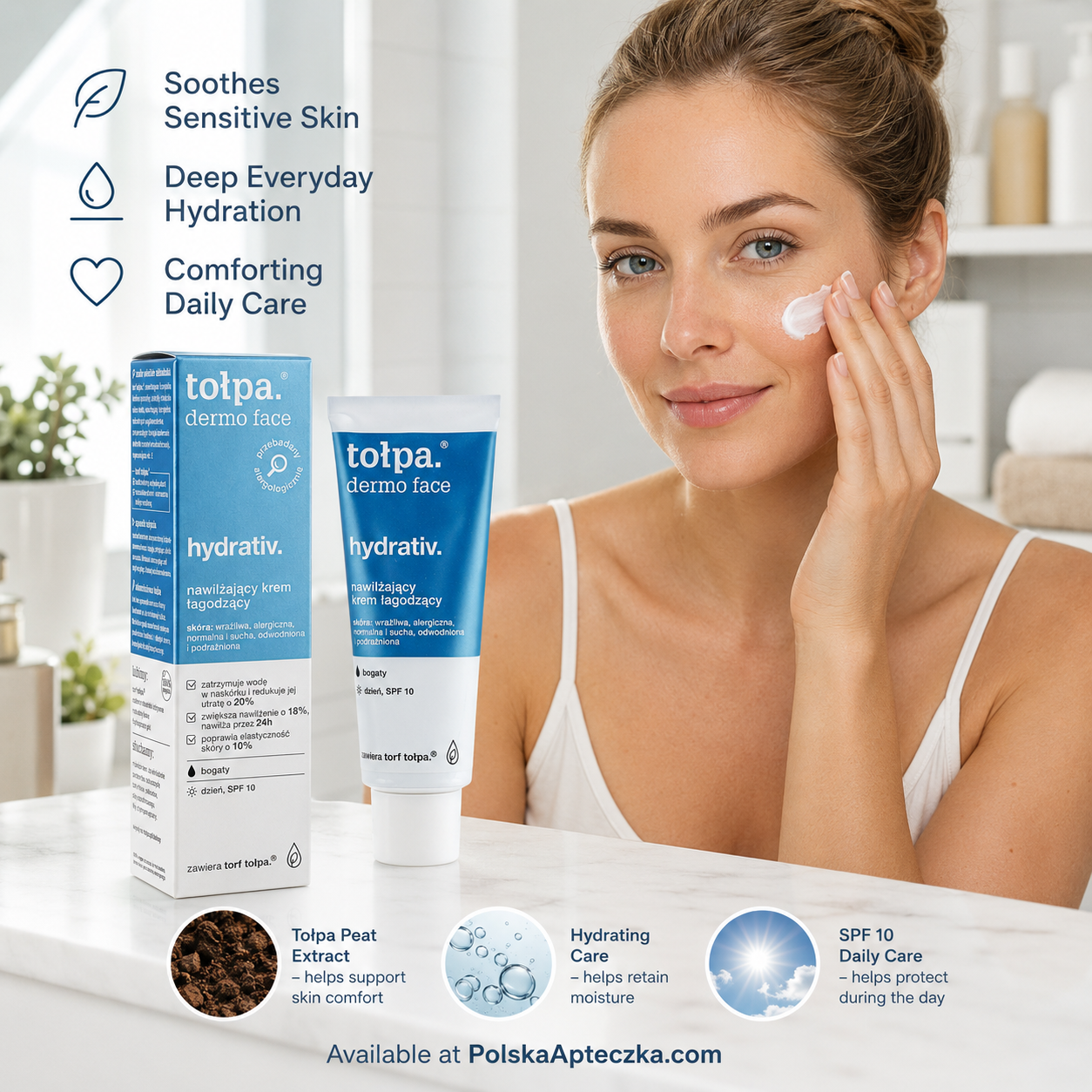 Tołpa Dermo Face Hydrativ Moisturizing & Soothing Cream SPF 10 40 ml – Hyaluronic Acid for Dry & Sensitive Skin