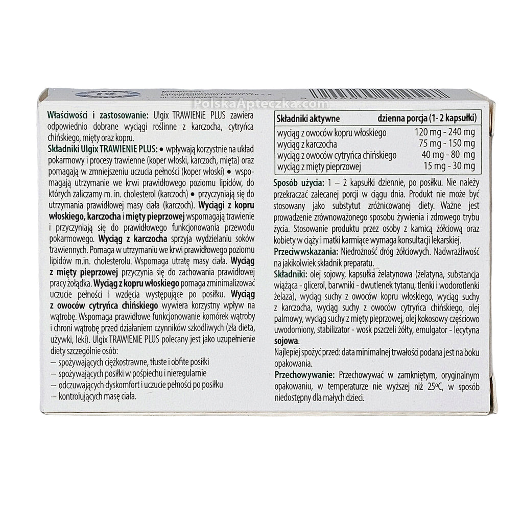 Ulgix Trawienie Plus Digestion Support 30 Soft Capsules for Fullness and Gut Health ingredients