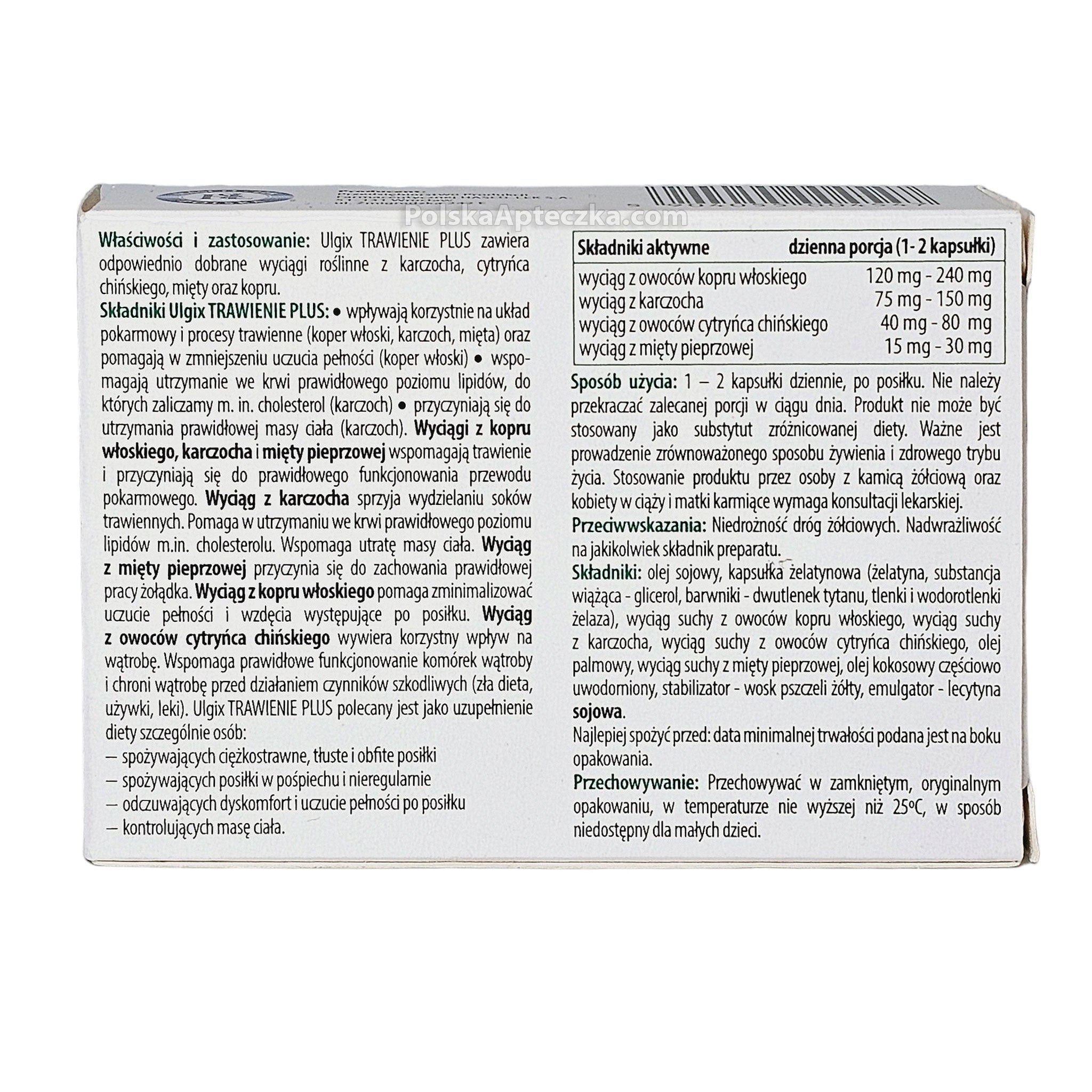 Ulgix Trawienie Plus Digestion Support 30 Soft Capsules for Fullness and Gut Health ingredients