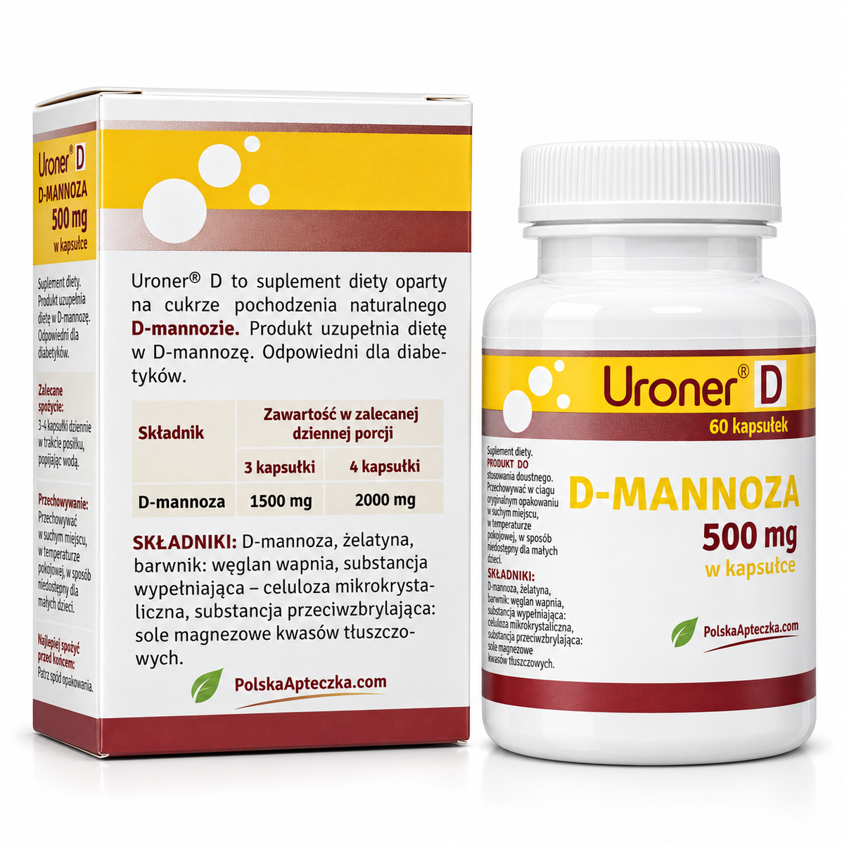 Uroner D D-Mannose 500mg 60 Capsules - Urinary Tract & Bladder Support Ingredients