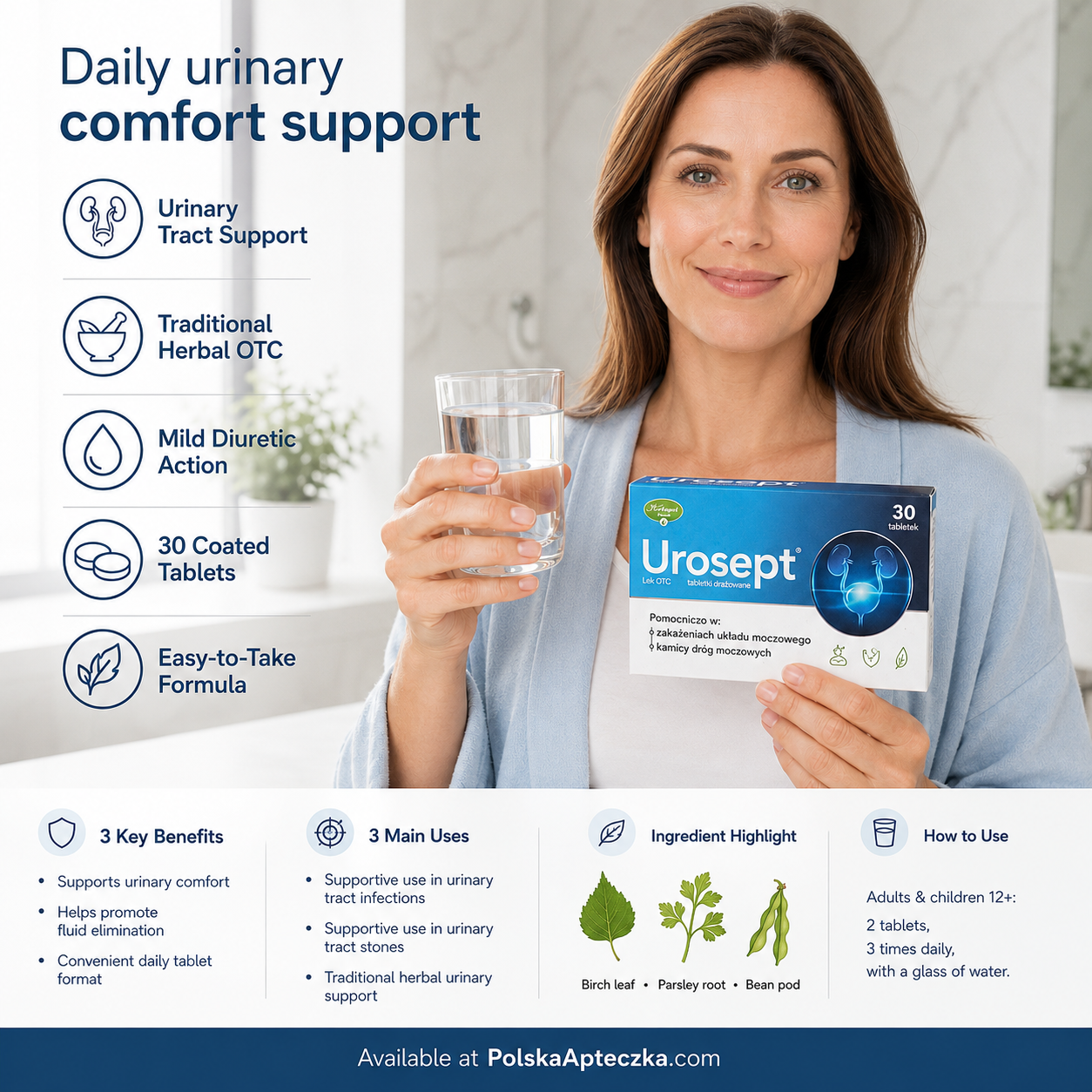 Urosept Urinary Tract Support Tablets 30 Count Herbapol Infographic