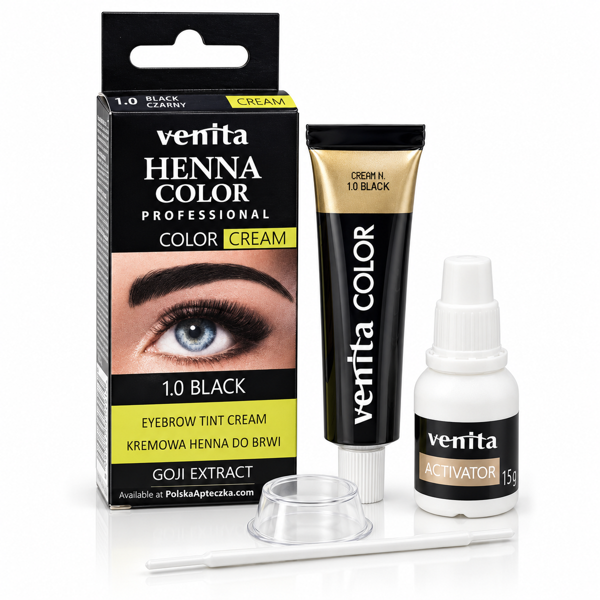 Venita Henna Color Professional 1.0 Black eyebrow tint cream with activator and applicator