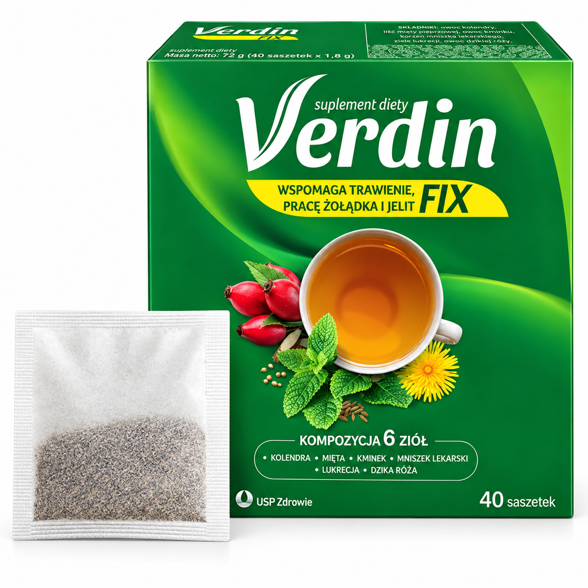 Verdin Fix Herbal Digestive Tea 6-Herb Blend 40 Sachets