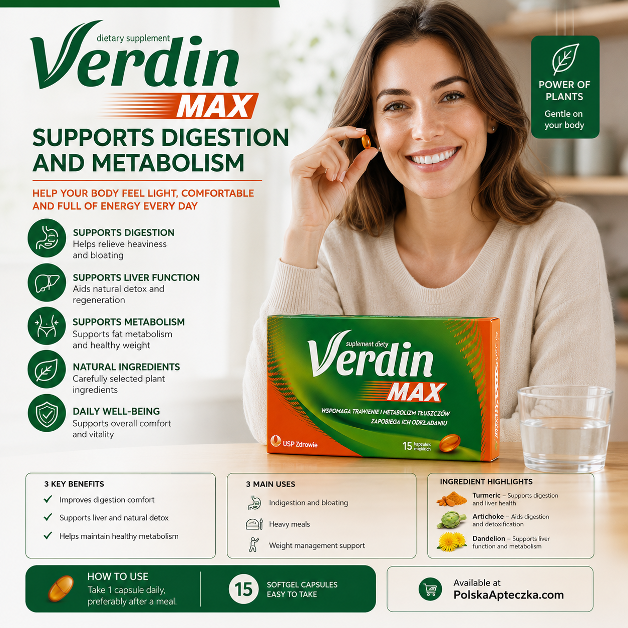 Verdin Max Digestive & Fat Metabolism Support 15 Capsules Infographic