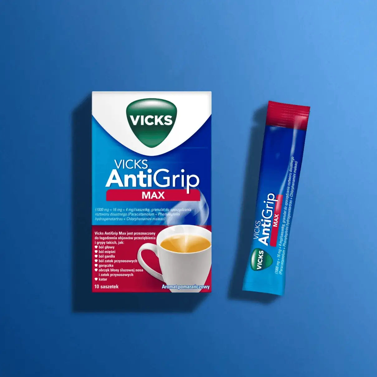 Vicks AntiGrip Max Cold and Flu Powder – 10 Sachets, Orange Flavor