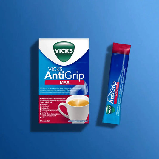 Vicks AntiGrip Max Cold and Flu Powder – 10 Sachets, Orange Flavor