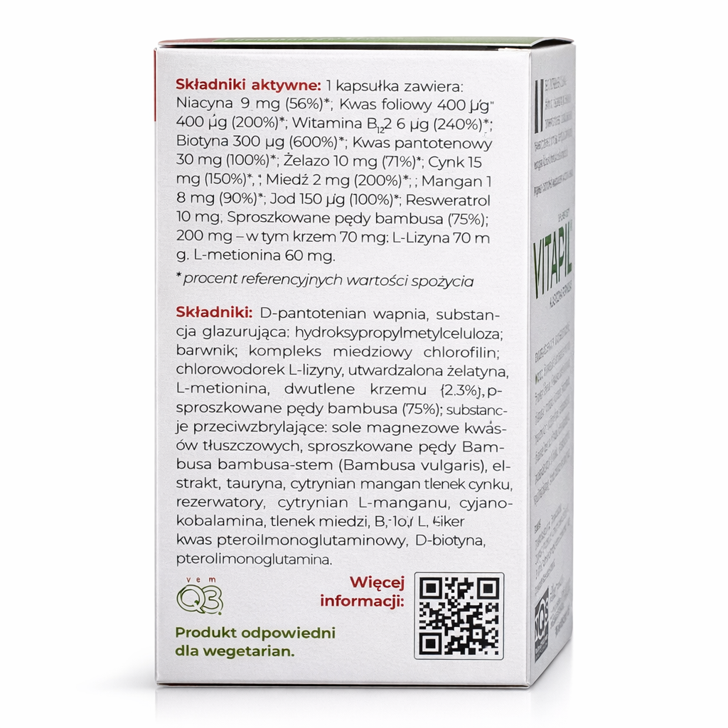 Vitapil suplement na włosy 60 kapsułek wzrost gęstość włosów formuła europejska ingredients