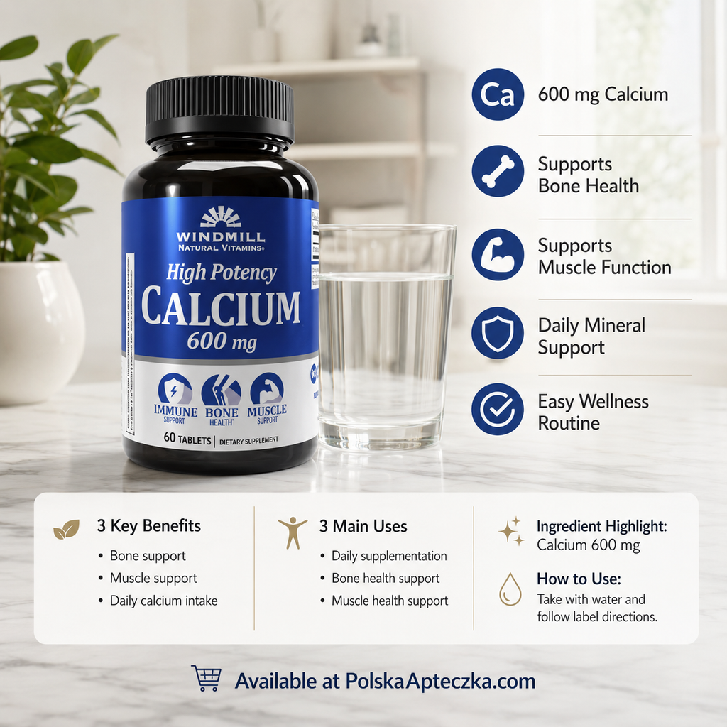 Windmill High Potency Calcium 600mg 60 Tablets Infographic
