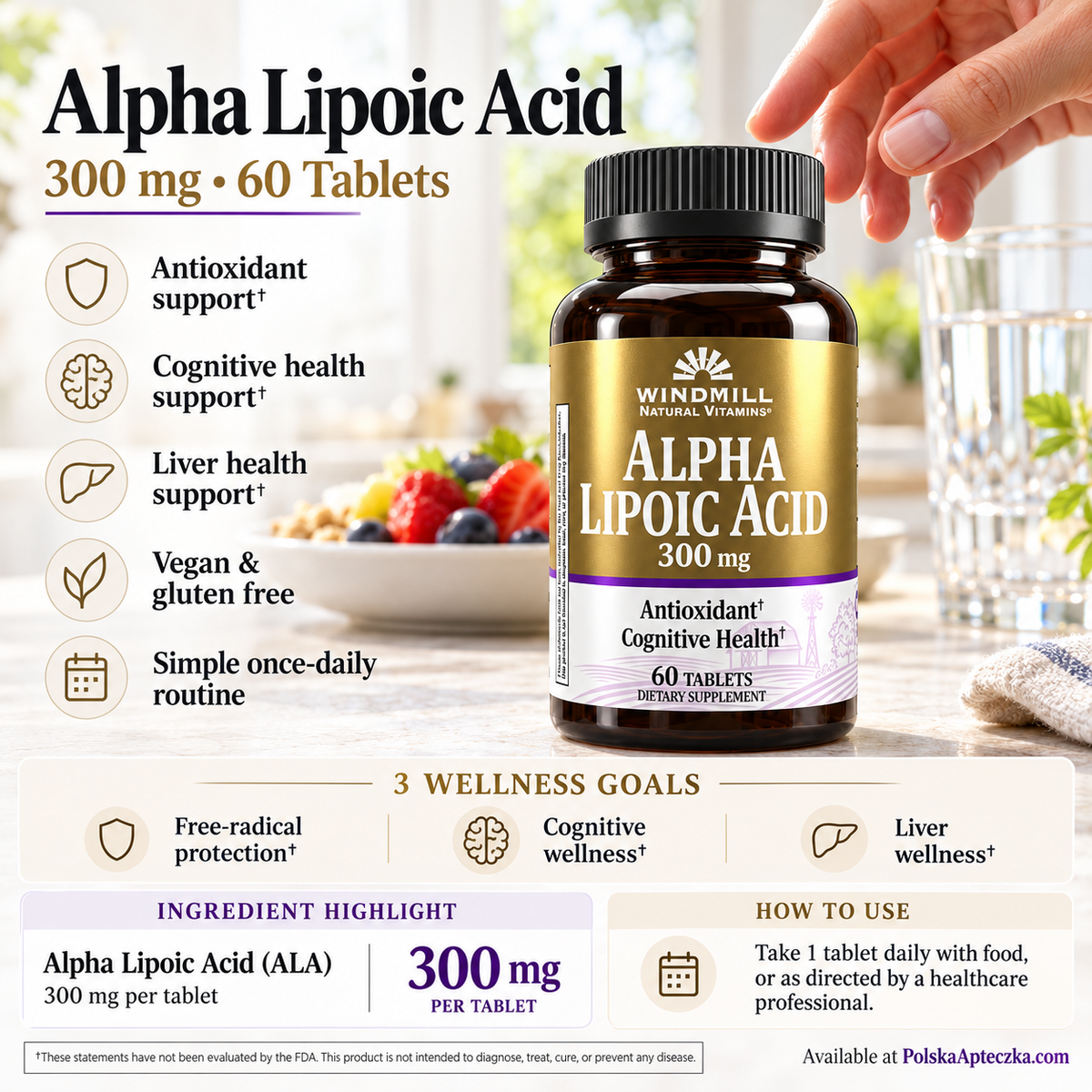 Windmill kwas alfa-liponowy Alpha Lipoic Acid 300 mg suplement antyoksydacyjny 60 tabletek