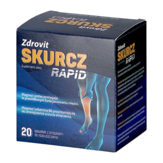 Zdrovit Skurcz Rapid 20 sachets  fast-dissolving powder for muscle and energy support angle box