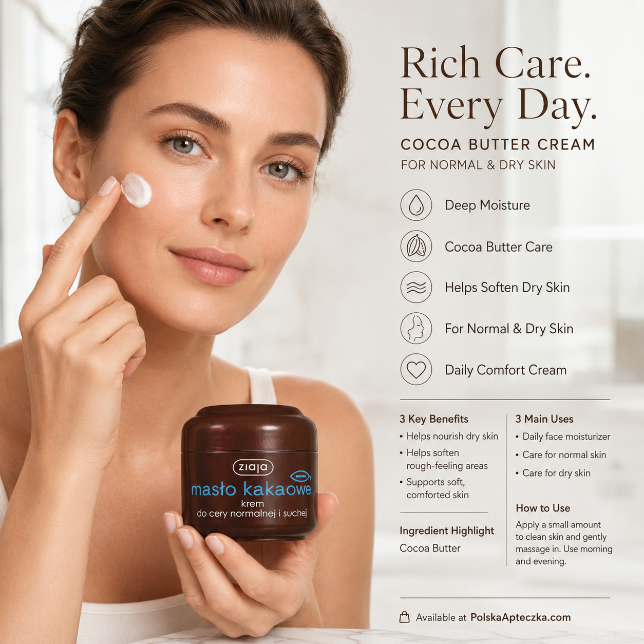 Ziaja Cocoa Butter Face Cream for Normal and Dry Skin 50ml Infographic