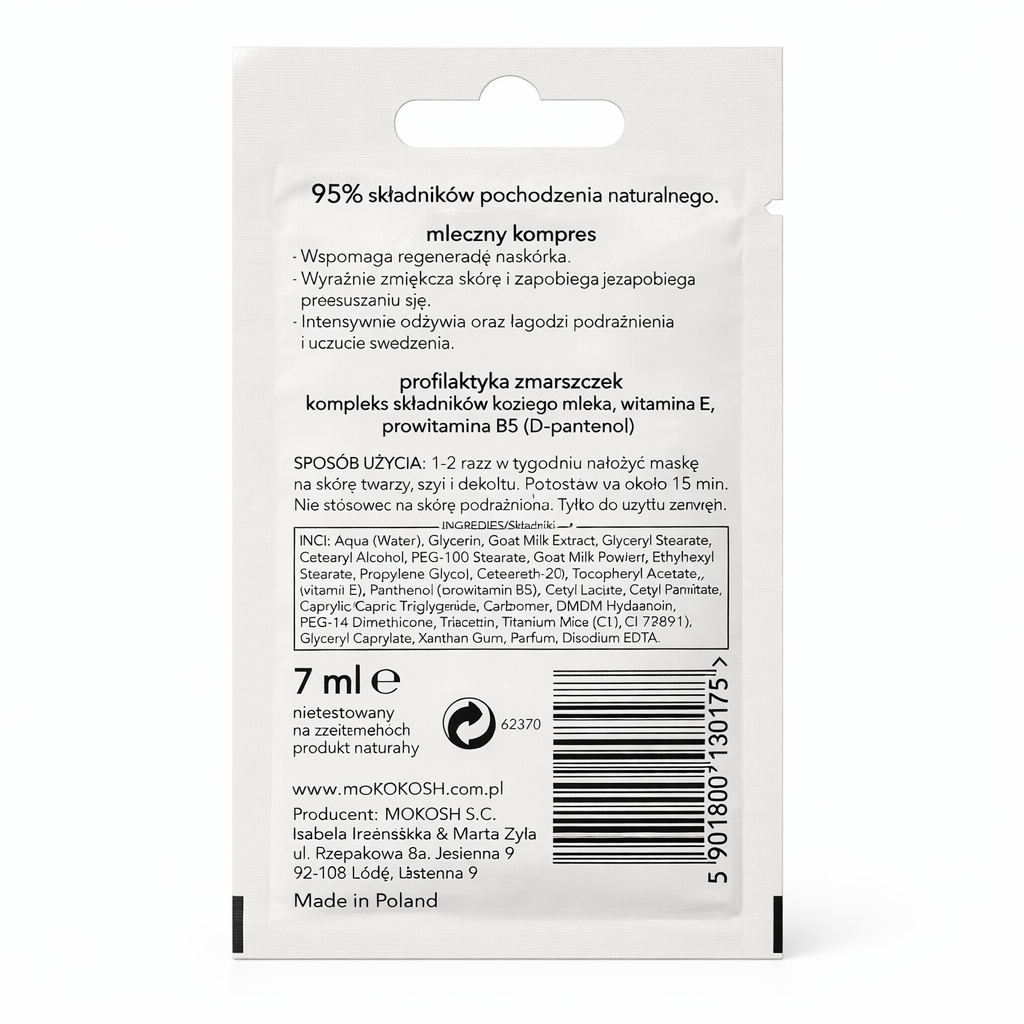 Ziaja Goat’s Milk Face Mask Milk Compress for Dry Skin 7 ml ingredients