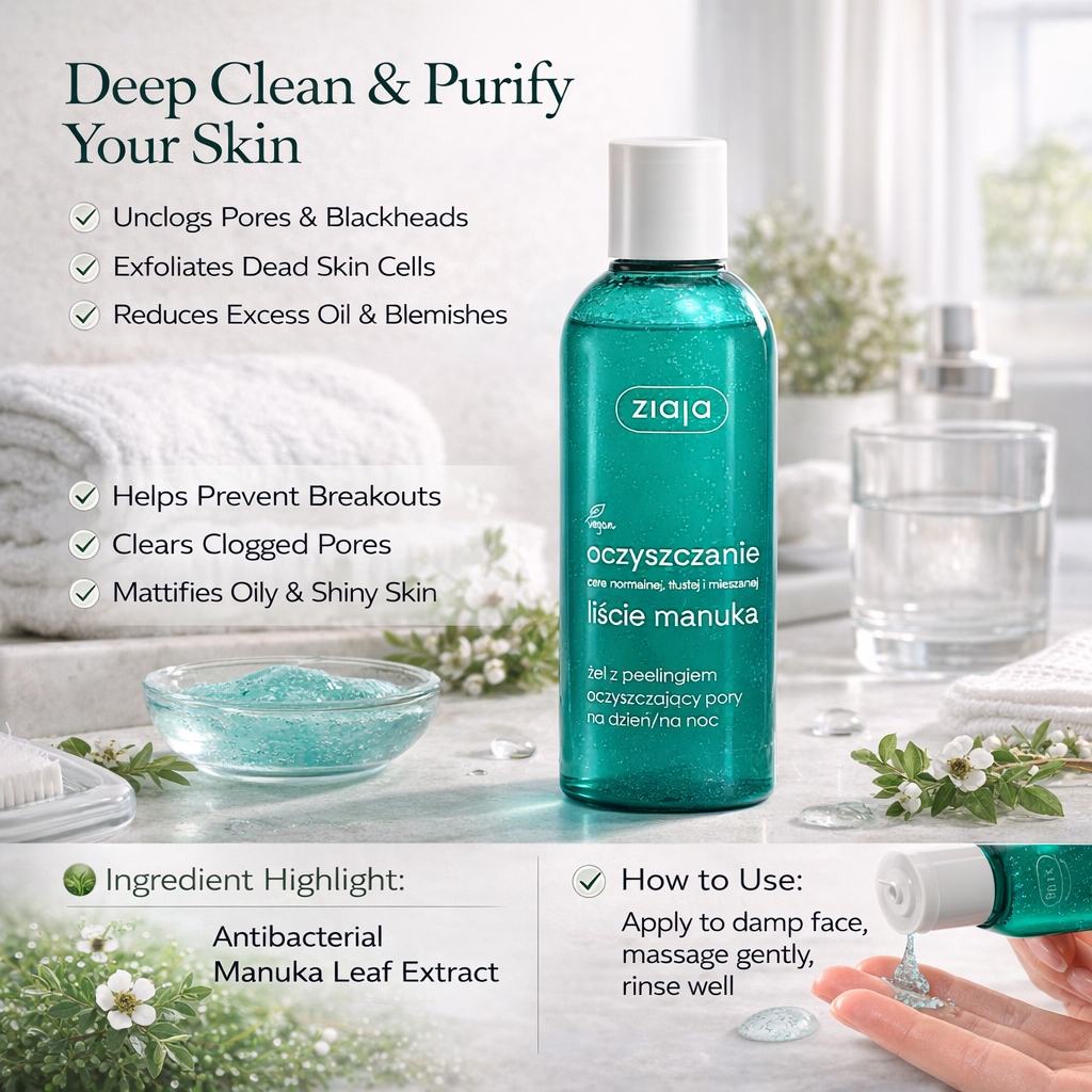 Ziaja Manuka Leaves Cleansing Gel with Micro-Peeling for Pores 200ml Instructions