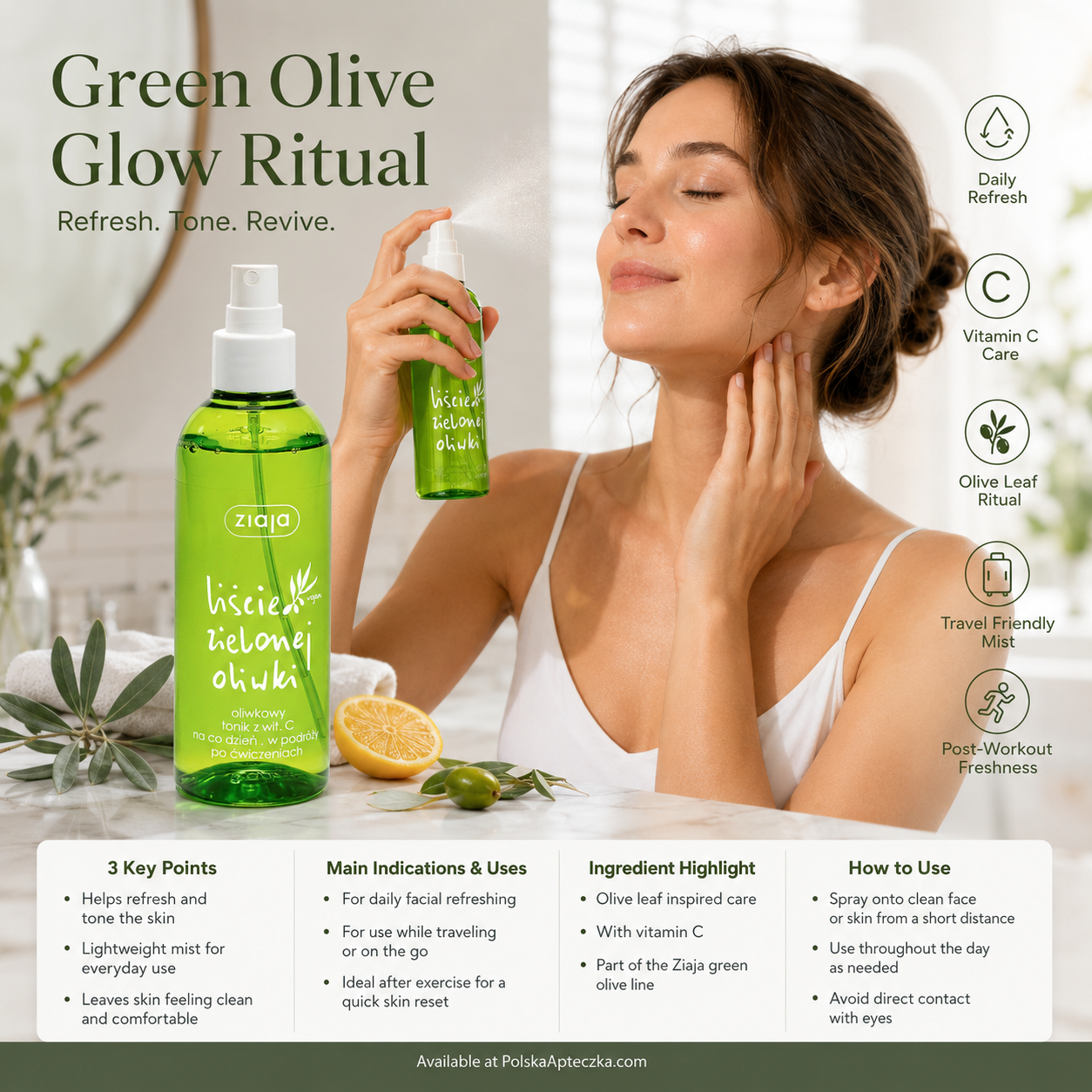 Ziaja olive leaf vitamin C facial toner mist vegan 200ml lifestyle Polska Apteczka