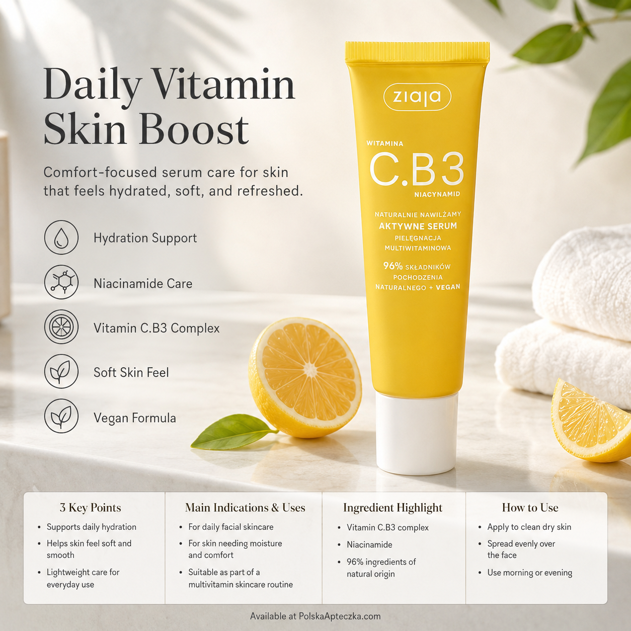Ziaja Vitamin C.B3 Niacinamide Active Serum 30ml lifestyle