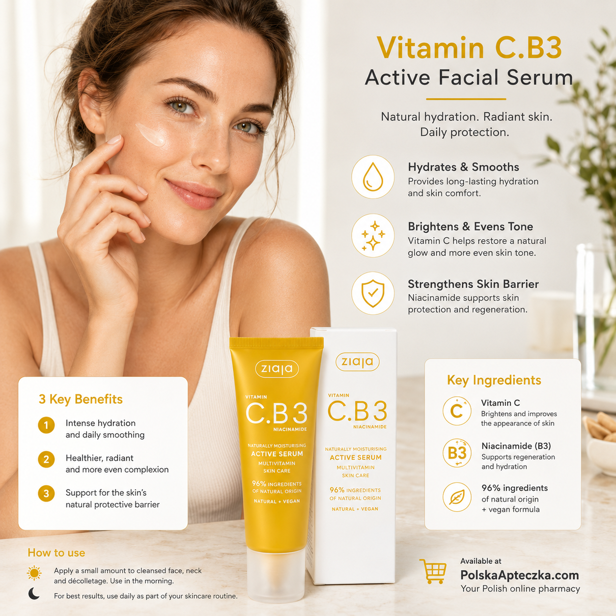 Ziaja Vitamin C.B3 Niacinamide Active Serum 30ml lifestyle en polska apteczka