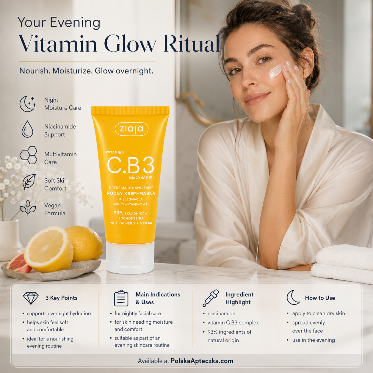 Ziaja Vitamin C.B3 Niacinamide Night Cream Mask 50ml lifestyle