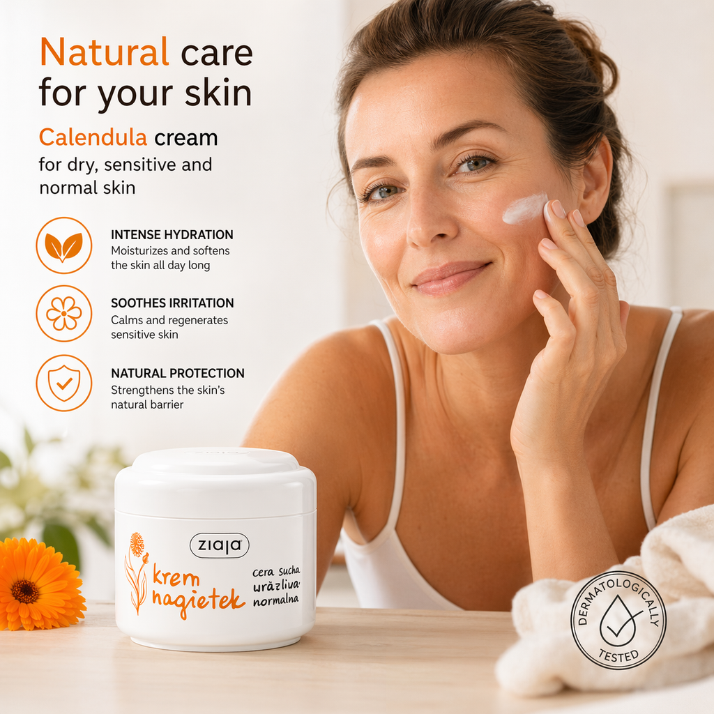 Ziaja Calendula Cream, For Dry, Sensitive, and Normal Skin, 100ml