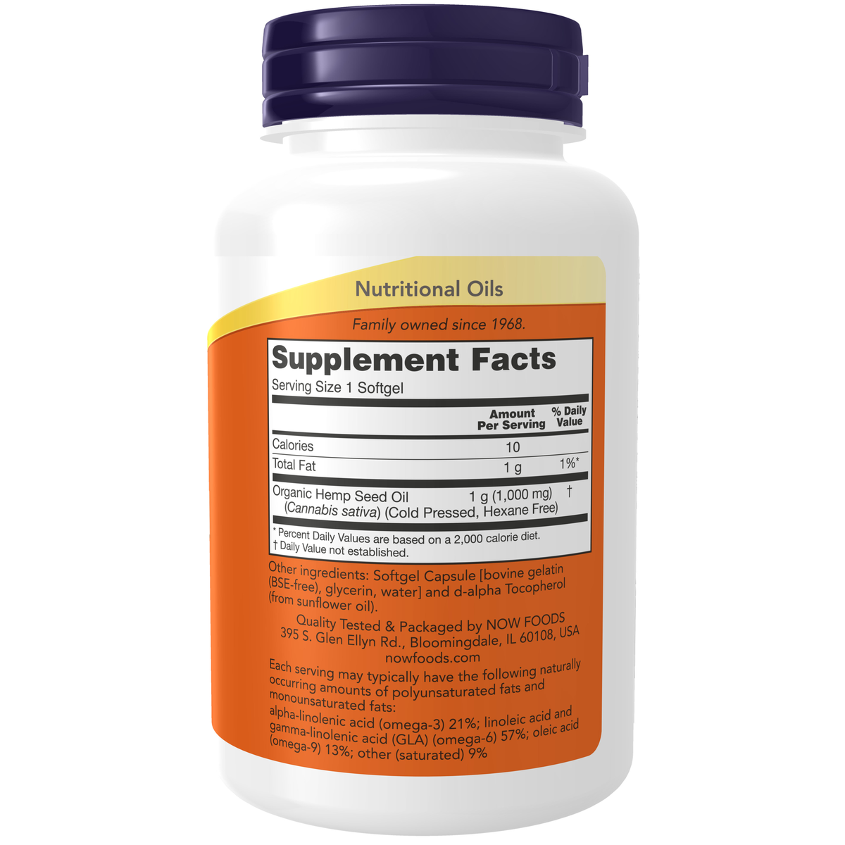 NOW Foods Hemp Seed Oil 1000 mg - 120 Softgels – Label details / Etykieta producenta