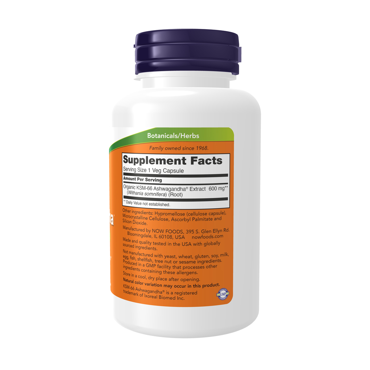 NOW Foods KSM-66 Ashwagandha® - 90 Veg Capsules – Right label / Etykieta producenta