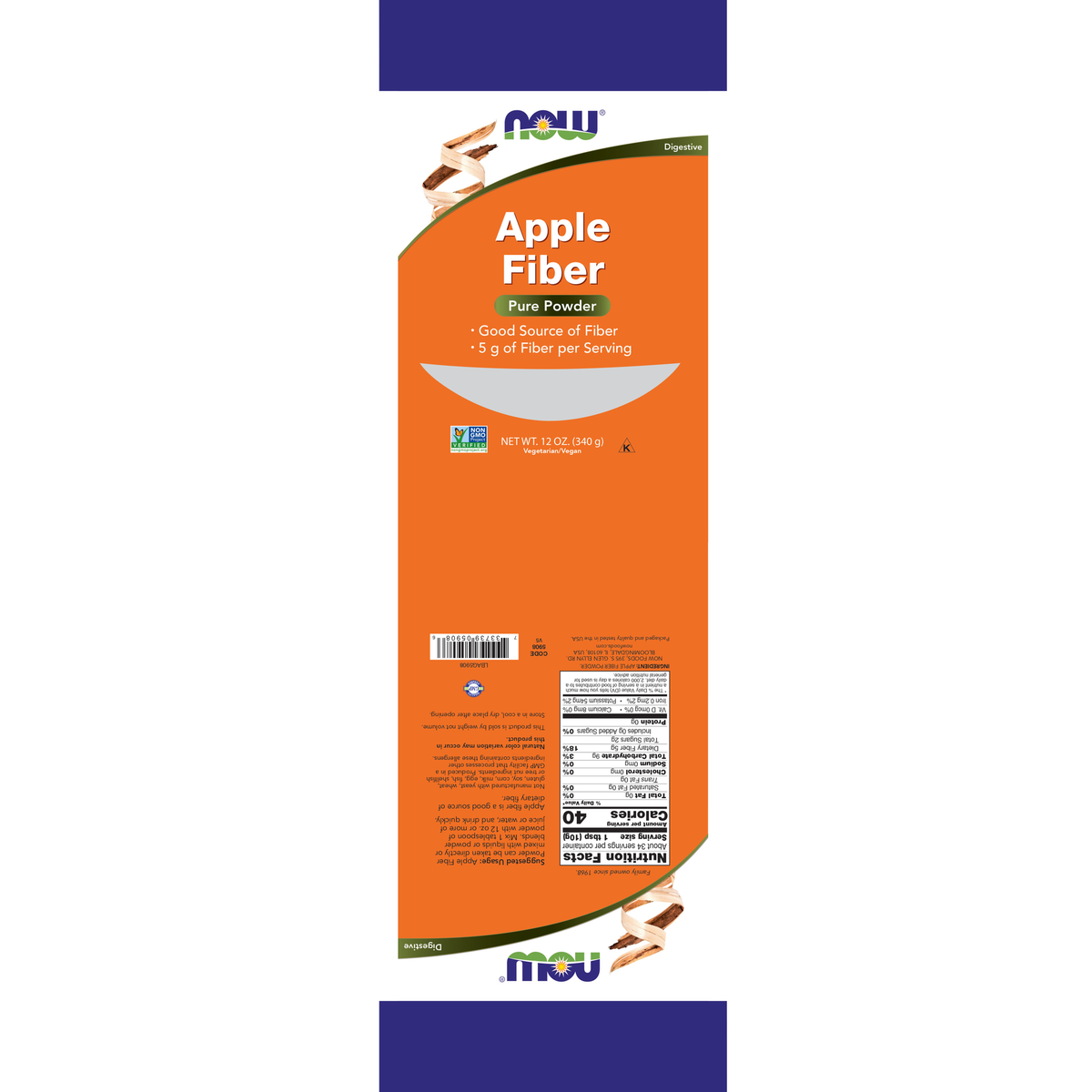 NOW Foods Apple Fiber Powder - 12 oz. – Label details / Etykieta producenta