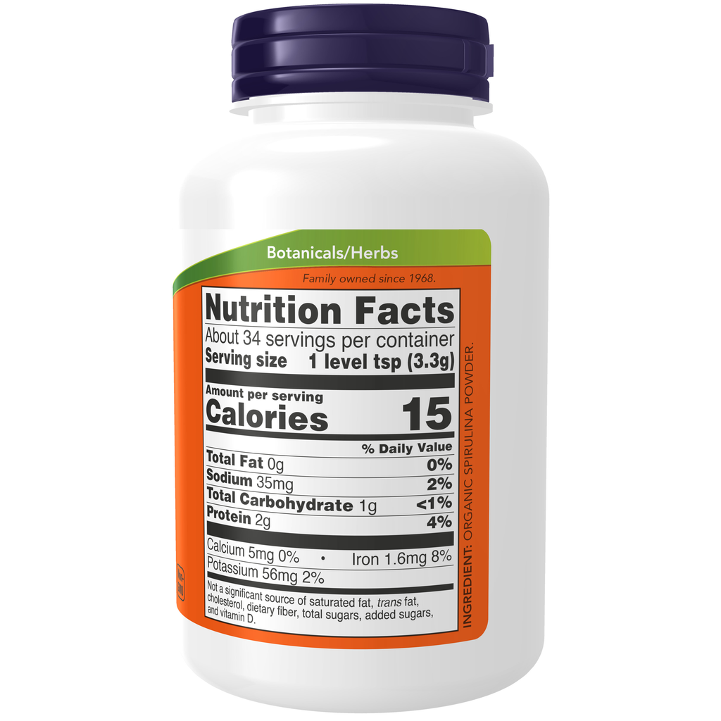 NOW Foods Spirulina, Organic Powder - 4 oz. – Label details / Etykieta producenta