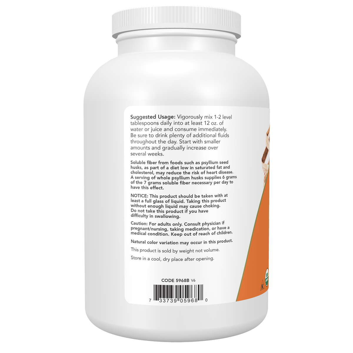 NOW Foods Whole Psyllium Husks, Organic - 12 oz. – Left label / Etykieta producenta
