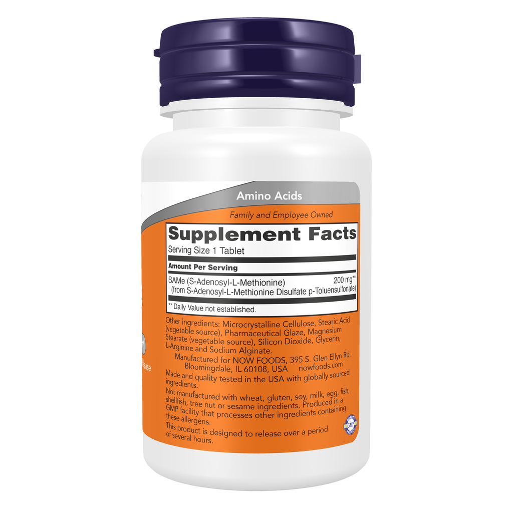 NOW Foods SAMe 200 mg - 60 Tablets – Right label / Etykieta producenta