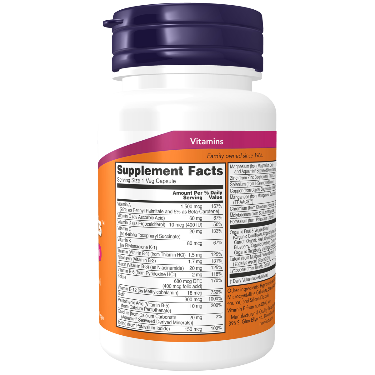 NOW Foods Daily Vits™ - 30 Veg Capsules – Label details / Etykieta producenta