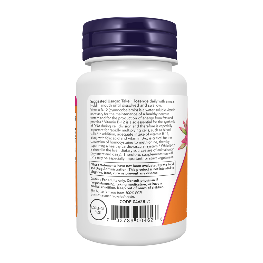 NOW Foods Vitamin B-12 5000mcg - 60 Lozenges – Left label / Etykieta producenta