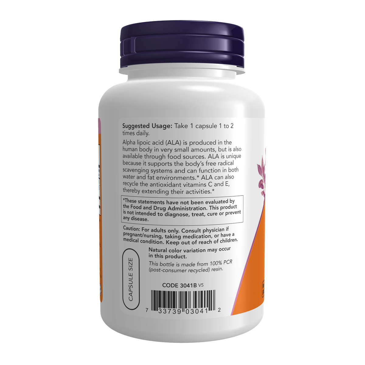 NOW Foods Alpha Lipoic Acid 100 mg - 120 Veg Capsules – Left label / Etykieta producenta