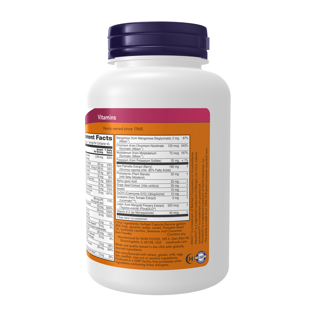 NOW Foods Adam™ Men's Multiple Vitamin - 90 Softgels – Right label / Etykieta producenta