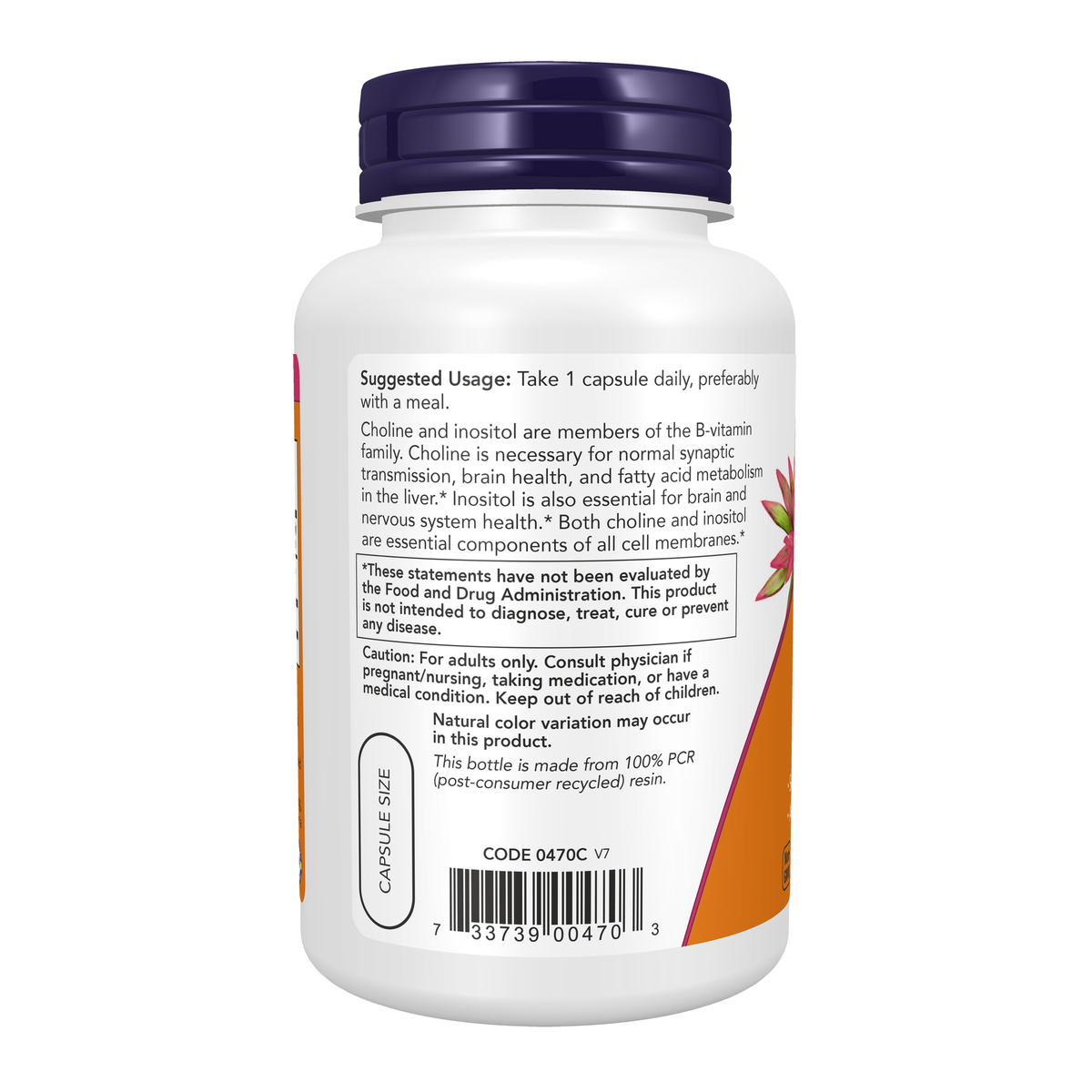 NOW Foods Choline & Inositol - 100 Veg Capsules – Left label / Etykieta producenta